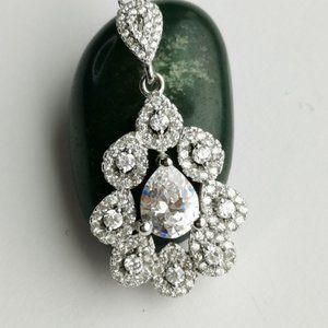sterling silver cz Victorian revival pendant necklace